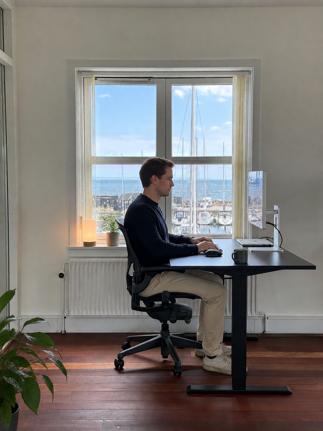 Udsigt over havnen fra kontoret